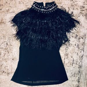 Gracia top with feather and rhinestone detail